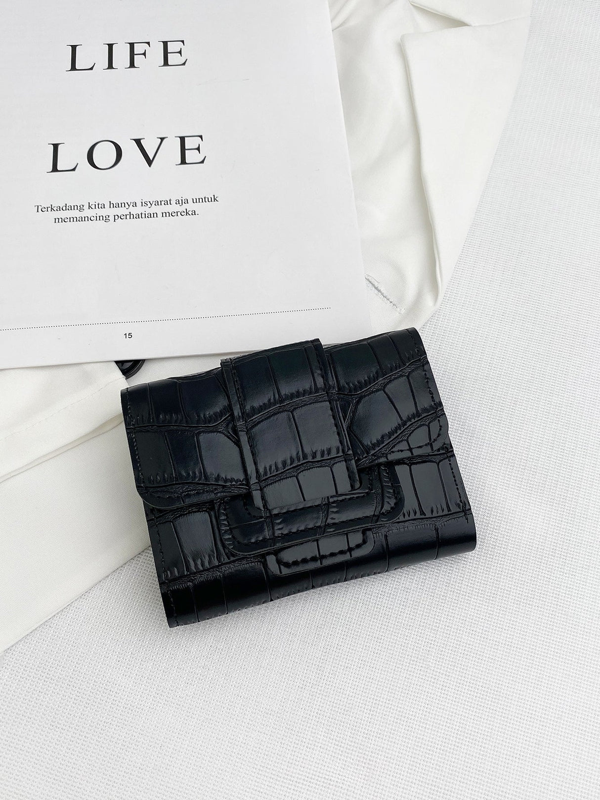 Buy SHEIN Crocodile Embossed Flap Small Wallet Coin Pocket Small Purse ID Window Bifold Women Wallet in Pakistan