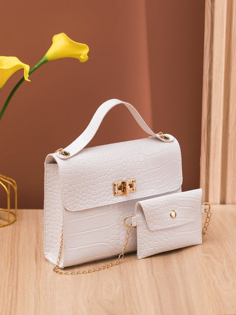 Buy SHEIN Crocodile Embossed Twist Lock Square Bag With Small Pouch in Pakistan