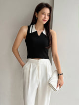 Buy SHEIN DAZY Contrast Collar Ribbed Knit Top in Pakistan
