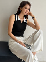 Buy SHEIN DAZY Contrast Collar Ribbed Knit Top in Pakistan