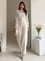 Buy SHEIN DAZY Contrast Lace Flounce Sleeve Sweetheart Neck Top in Pakistan