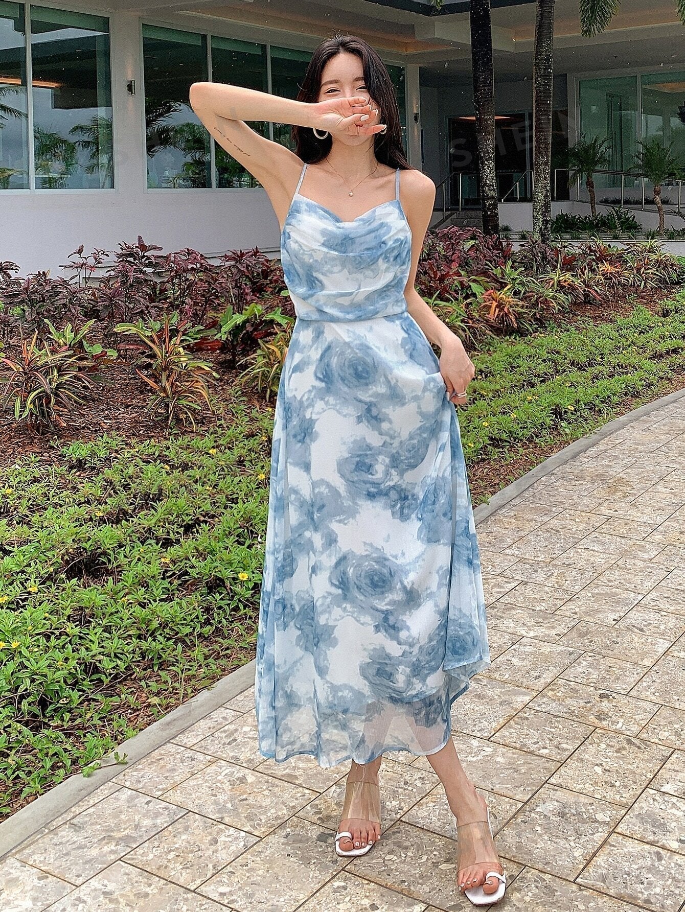 Buy SHEIN DAZY Floral Print Draped Collar Cami Dress in Pakistan