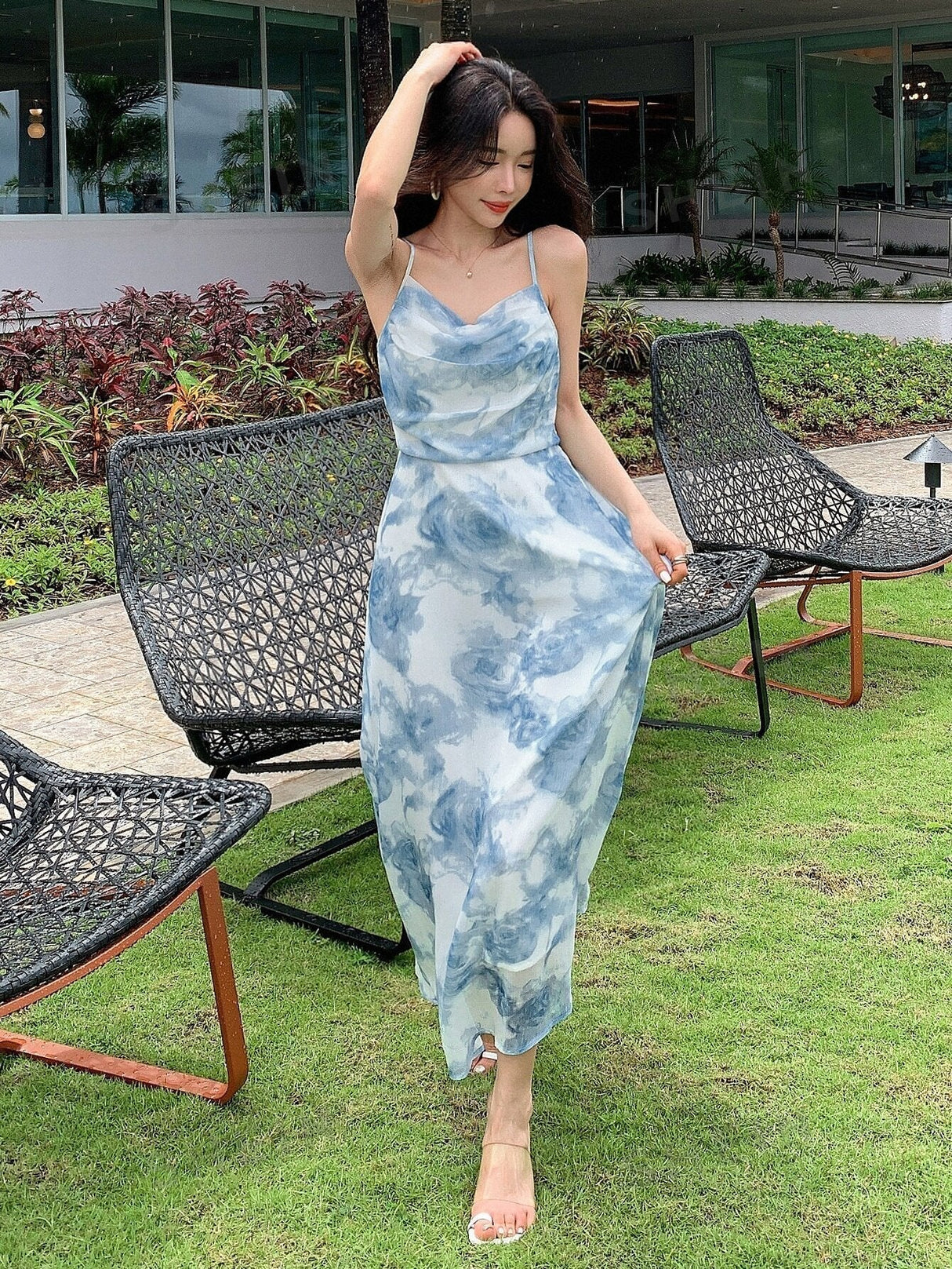 Buy SHEIN DAZY Floral Print Draped Collar Cami Dress in Pakistan