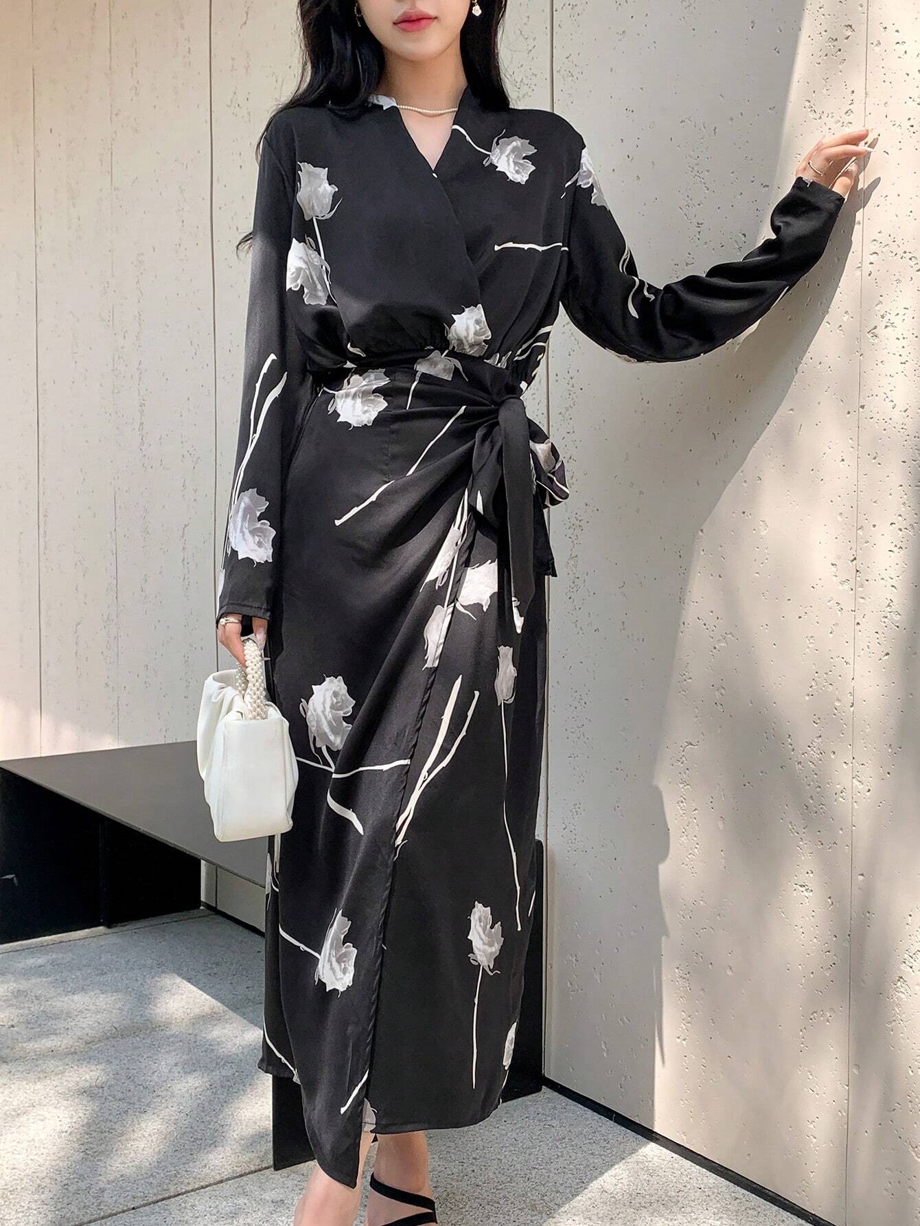 Buy SHEIN DAZY Floral Print Knot Side Wrap Dress in Pakistan