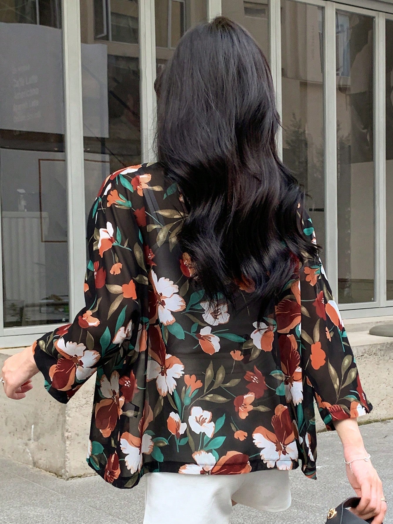 Buy SHEIN DAZY Floral Print Open Front Blouse in Pakistan