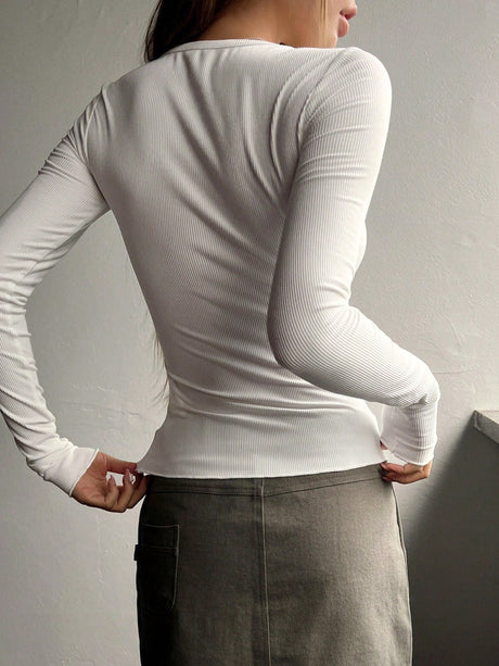 Buy SHEIN DAZY Half Button Ribbed Knit Tee in Pakistan