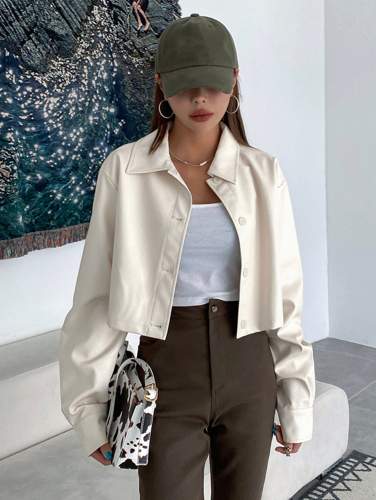 Buy SHEIN DAZY Kpop Button Front PU Crop Jacket in Pakistan