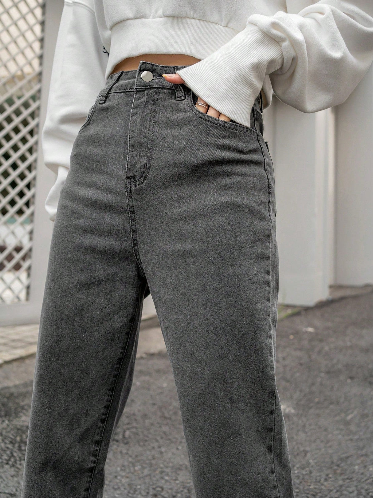 Buy SHEIN DAZY Kpop High Waist Slant Pockets Straight Leg Jeans in Pakistan