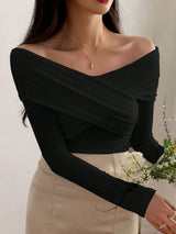 Buy SHEIN DAZY Kpop Solid Off Shoulder Cross Wrap Tee in Pakistan