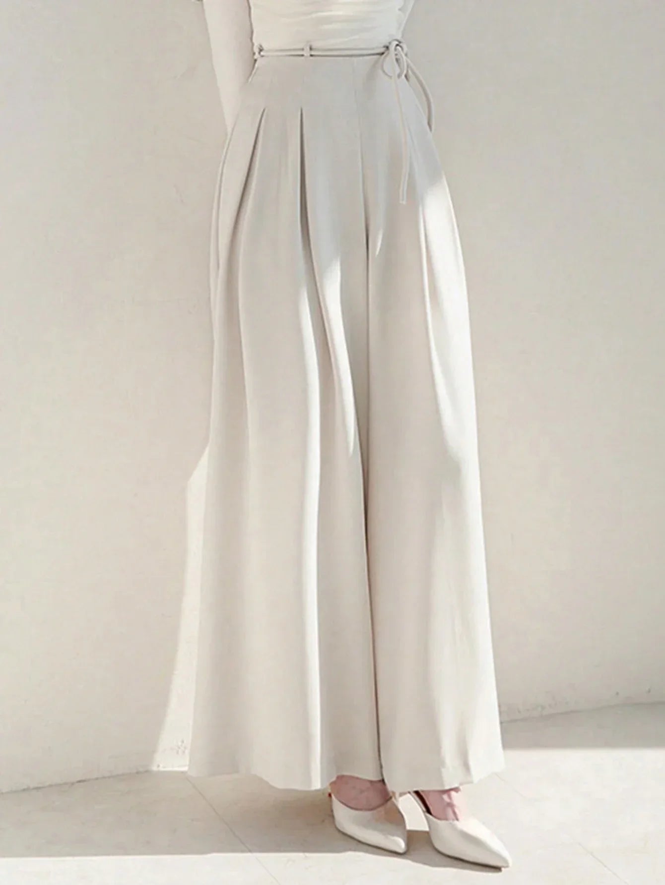 Buy SHEIN DAZY Ladies' Solid Color Tie Wide Leg Pants in Pakistan