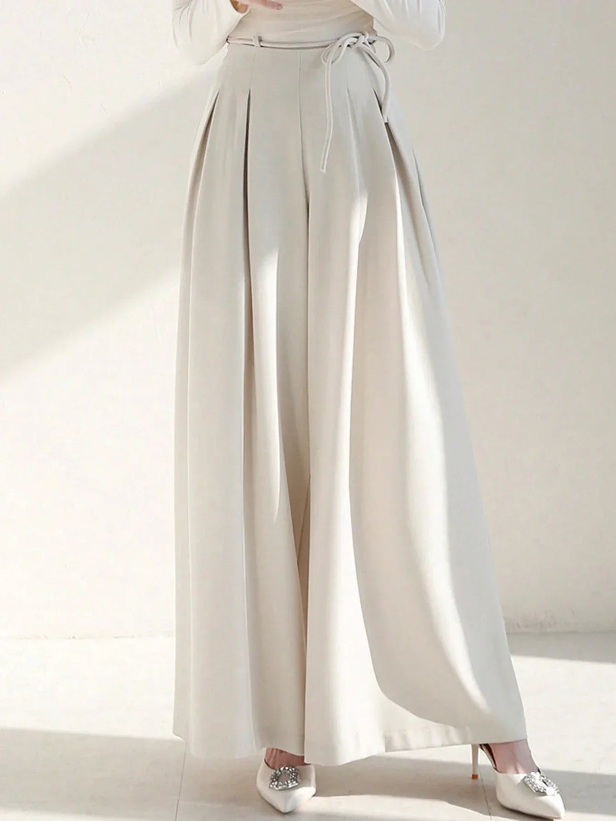 Buy SHEIN DAZY Ladies' Solid Color Tie Wide Leg Pants in Pakistan