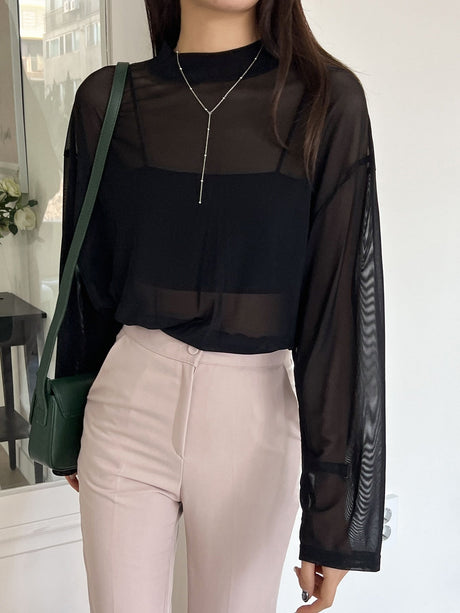 Buy SHEIN DAZY Mock Neck Drop Shoulder Sheer Top Without Tube Top in Pakistan