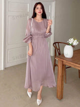 Buy SHEIN DAZY Solid Bishop Sleeve A-line Dress in Pakistan