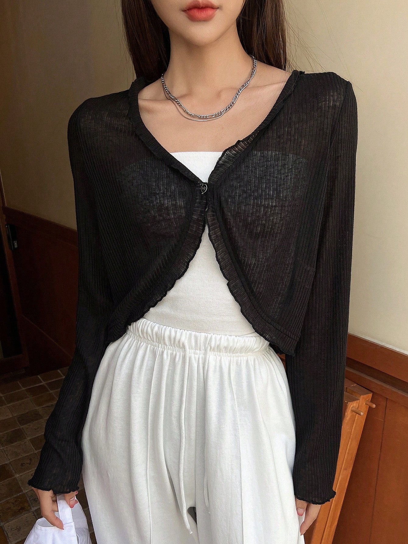 Buy SHEIN DAZY Solid Button Front Crop Jacket in Pakistan