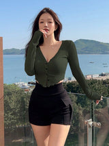 Buy SHEIN DAZY Solid Button Front Crop Tee in Pakistan