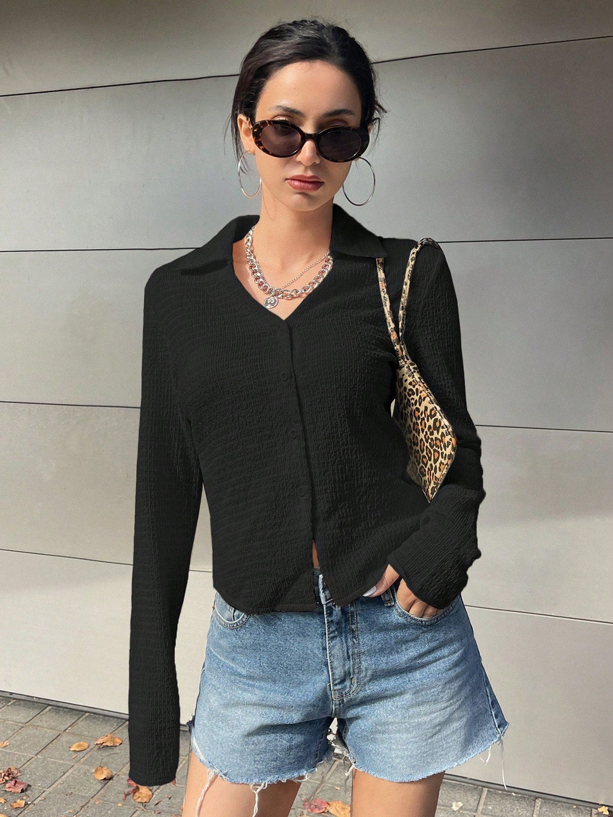 Buy SHEIN DAZY Solid Button Front Shirt in Pakistan