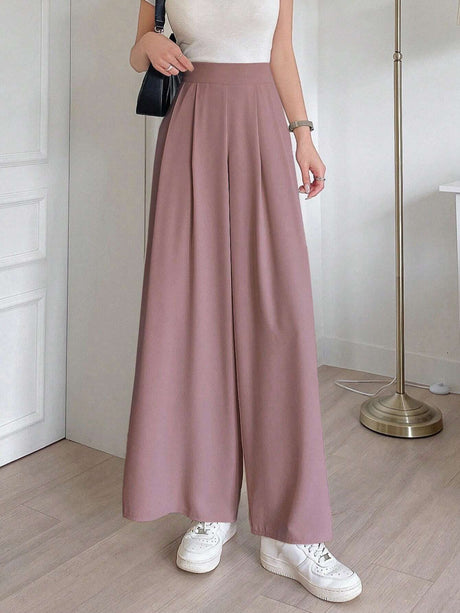 Buy SHEIN DAZY Solid Color Wide Leg Regular Pants, Suitable For Spring And Summer in Pakistan