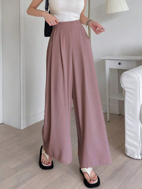 Buy SHEIN DAZY Solid Color Wide Leg Regular Pants, Suitable For Spring And Summer in Pakistan