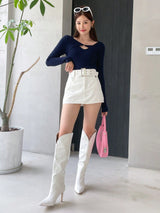 Buy SHEIN DAZY Solid Cut Front Ribbed Knit Sweater in Pakistan