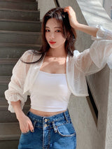 Buy SHEIN DAZY Solid Flounce Sleeve Crop Blouse in Pakistan