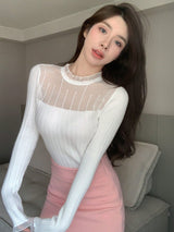 Buy SHEIN DAZY Solid Frill Trim Ribbed Knit Sweater in Pakistan
