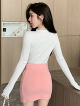 Buy SHEIN DAZY Solid Frill Trim Ribbed Knit Sweater in Pakistan