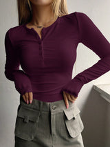 Buy SHEIN DAZY Solid Half Button Ribbed Knit Tee in Pakistan
