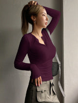 Buy SHEIN DAZY Solid Half Button Ribbed Knit Tee in Pakistan
