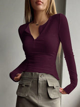 Buy SHEIN DAZY Solid Half Button Ribbed Knit Tee in Pakistan