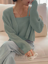 Buy SHEIN DAZY Solid Ribbed Cami Knit Top & Drop Shoulder Duster Cardigan in Pakistan