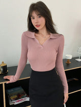 Buy SHEIN DAZY Solid Ribbed Knit Sweater in Pakistan