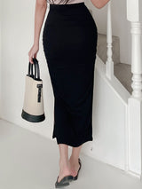 Buy SHEIN DAZY Solid Ruched Split Side Skirt in Pakistan