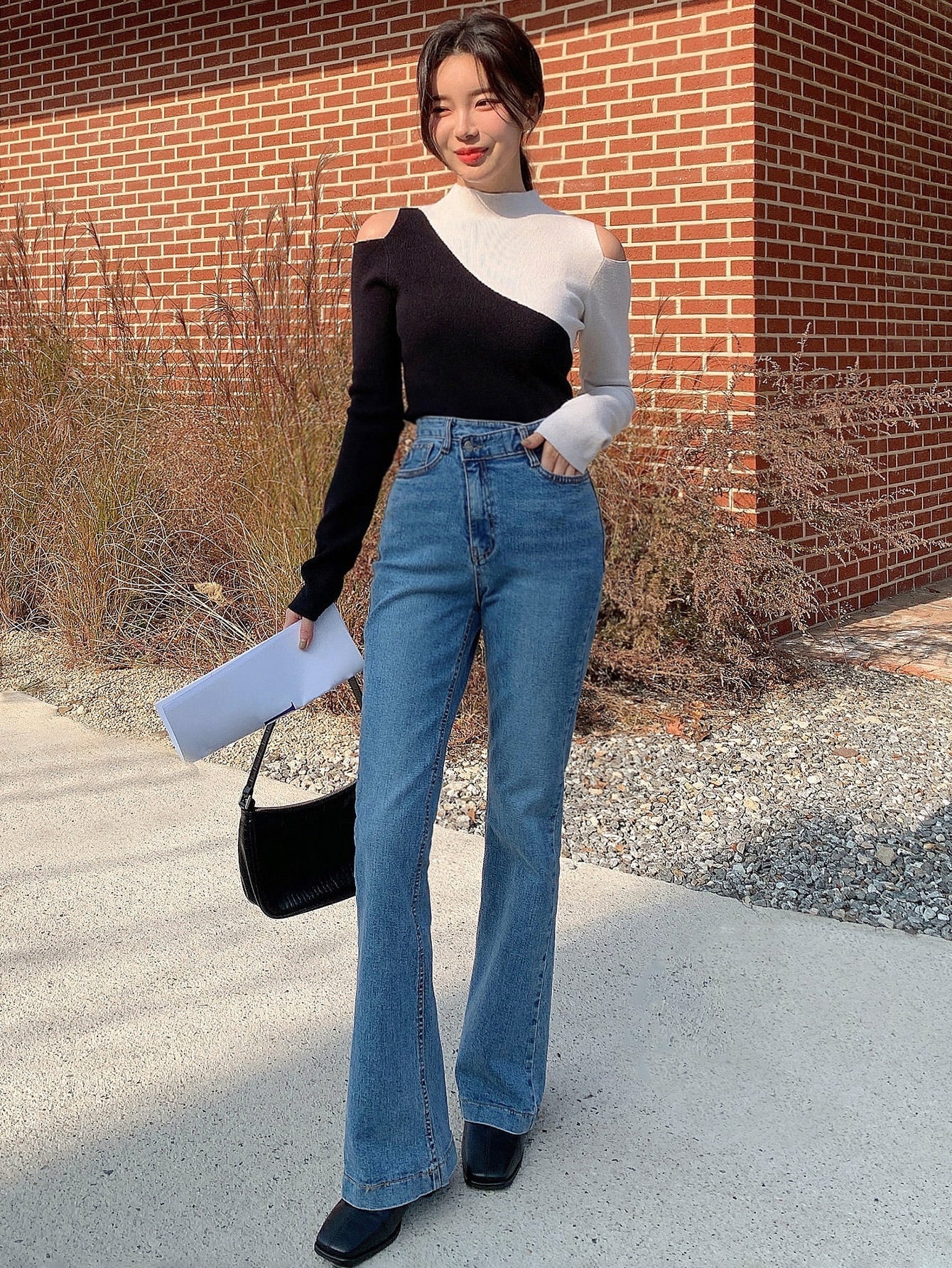 Buy SHEIN DAZY Two Tone Cold Shoulder Sweater in Pakistan