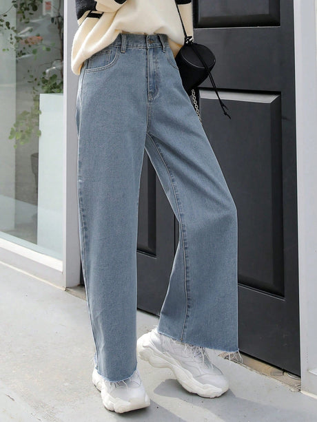 Buy SHEIN DAZY Wide Leg Pocket Detail Jeans in Pakistan