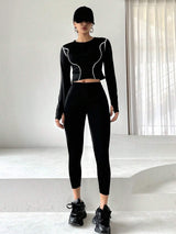 Buy SHEIN DAZY Women'S Color Block Rolled Edge Top With Solid Color Leggings Two Piece Set in Pakistan