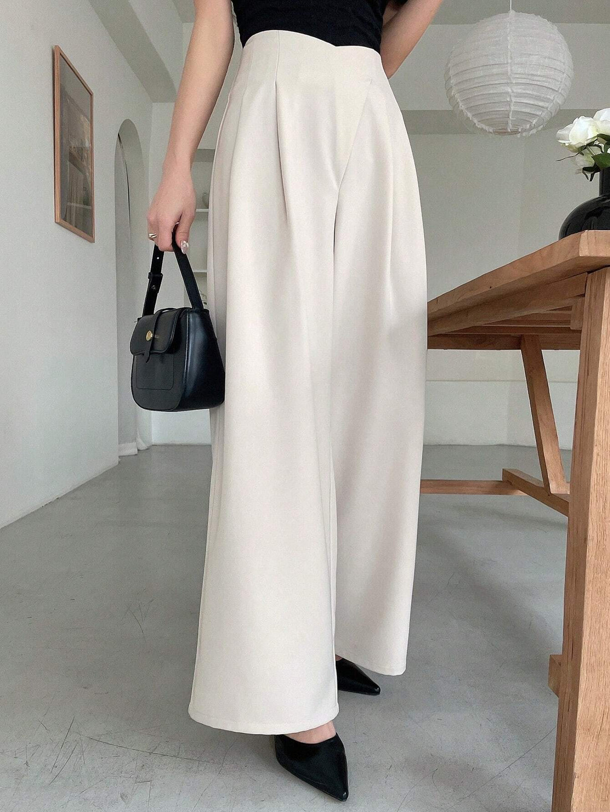 Buy SHEIN DAZY Women's Asymmetric Waist Wide Leg Pants in Pakistan