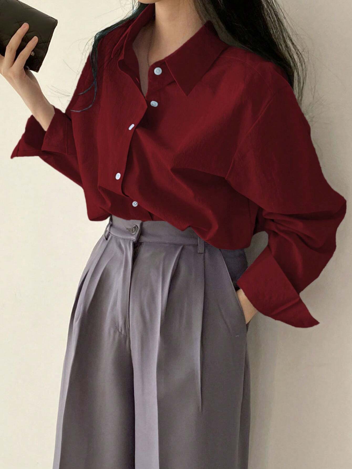 Buy SHEIN DAZY Women's Spring Solid Color Long Sleeve Shirt in Pakistan