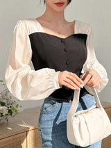 Buy SHEIN Dazy Designer Women's Color-Blocked Patchwork Long Sleeve Shirt in Pakistan