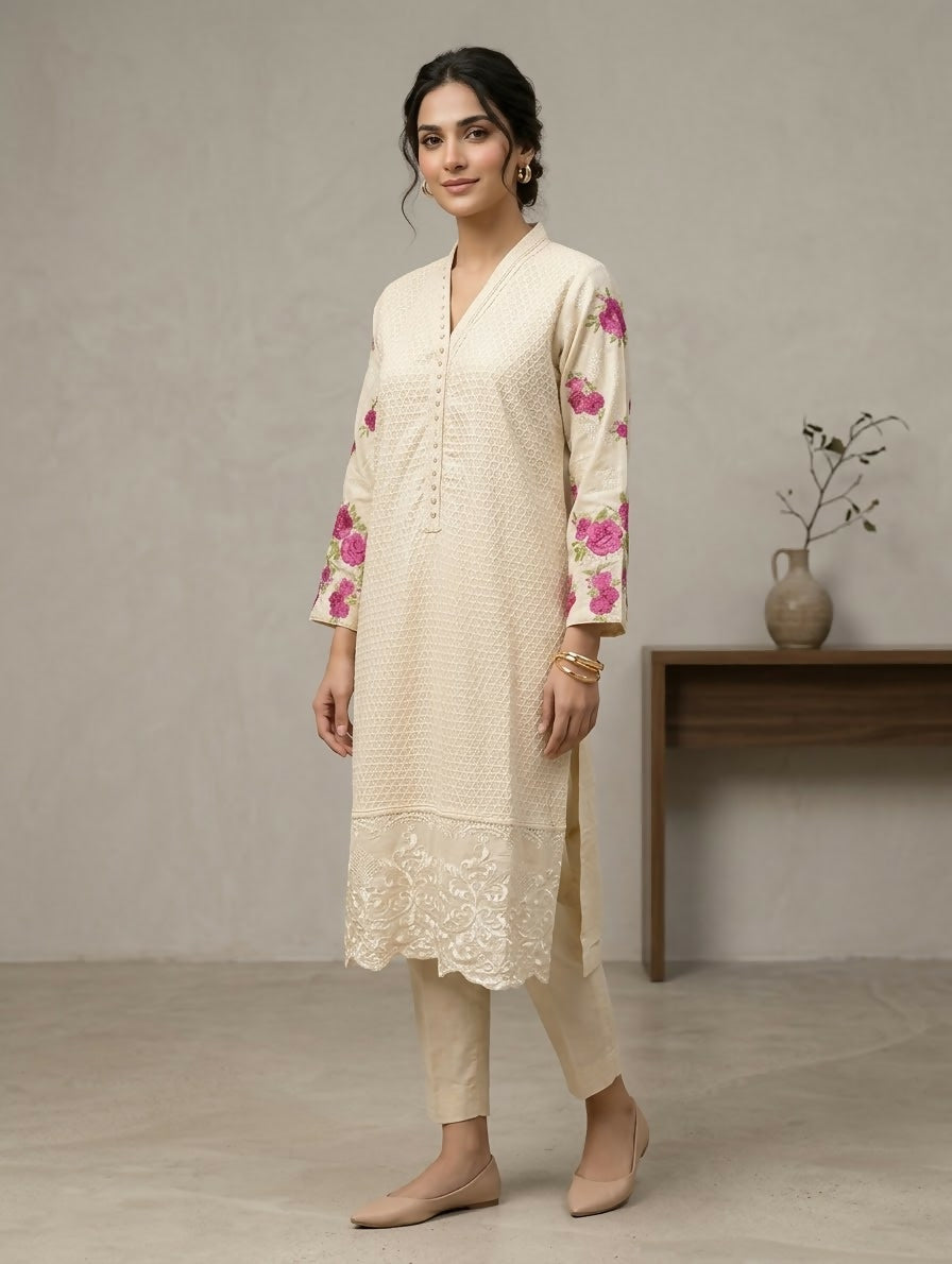 Agha Noor | Women Branded Kurta | Beige | Small | Worn Once