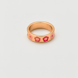Floral Gold Ring Band | Women Jewerly | Rings | Red & Pink | Size: 7 to 8 | Brand New