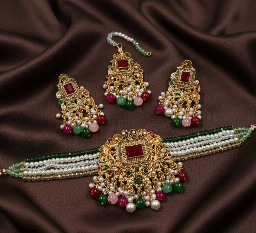 Rectangle Flower Choker Set-00264 | Women Jewelry | Wedding Jewelry & Sets | Brand New