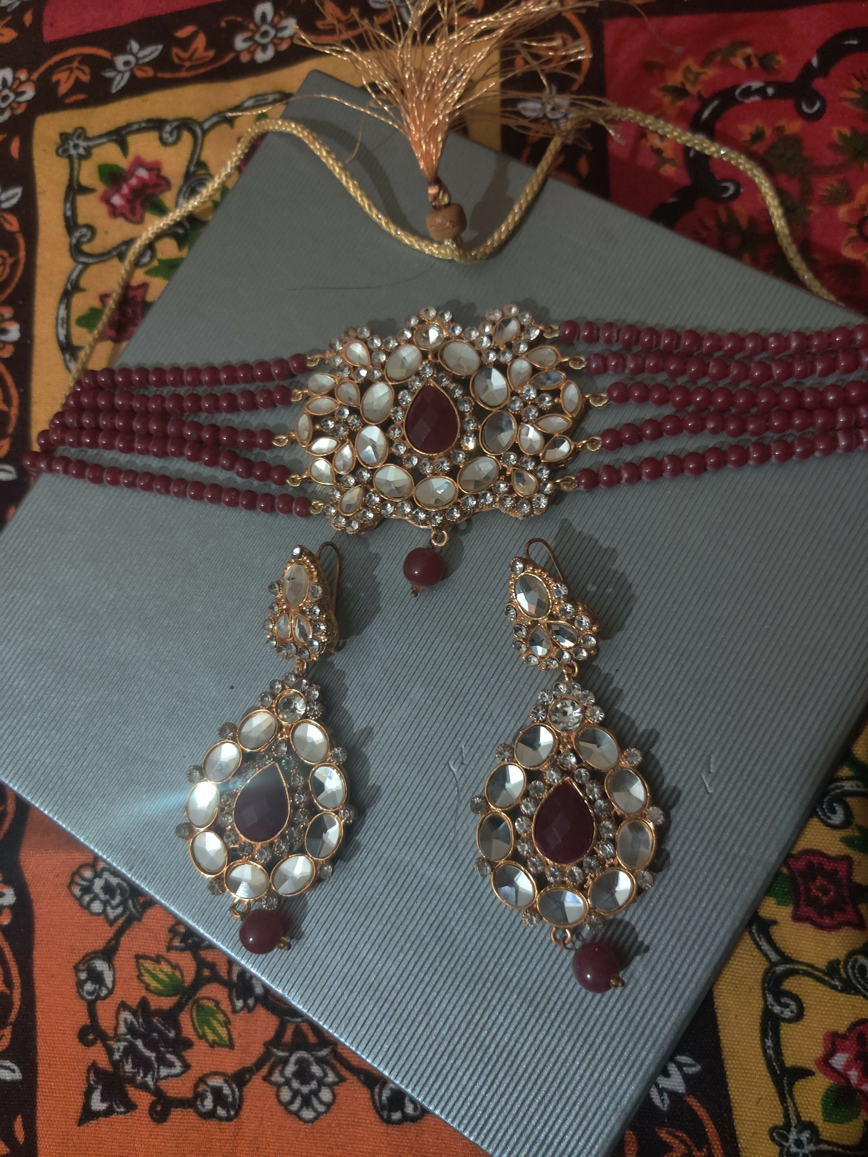 Maroon & Gold Jewelry Set | Women Jewelry | Worn Once