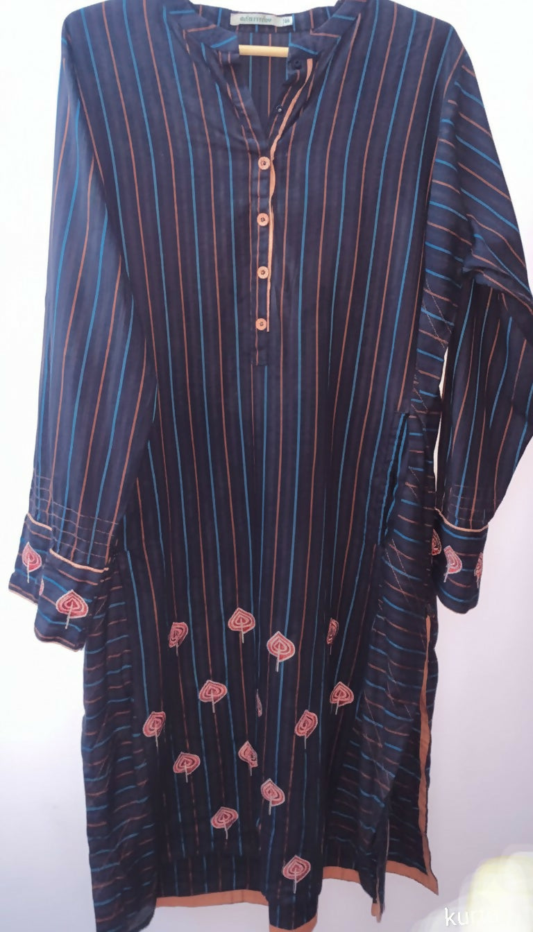 Edenrobe Embroided Shirt / kurta | Women Branded Kurta| Long black Embroided shirt branded| X Large | Preloved