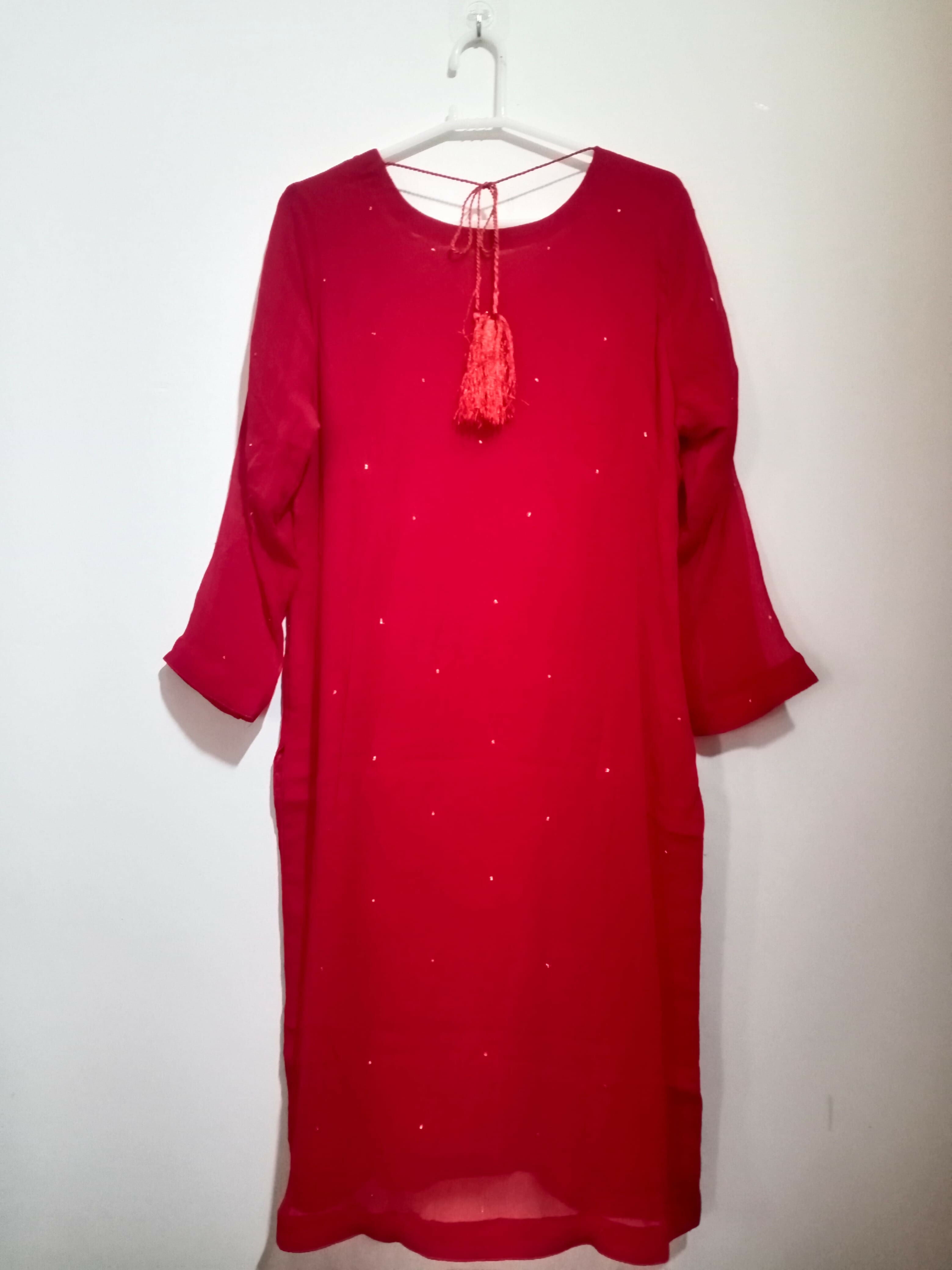 Blood red Mukesh chiffon Suit | Women Locally Made Formals | X Large | Preloved