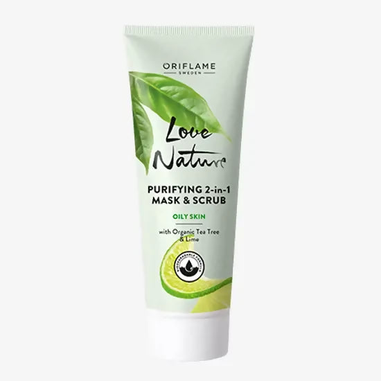 Oriflame | Love Nature Purifying 2-in-1 Mask & Scrub With Organic Tea Tree & Lime | Women Skincare Face | Brand New