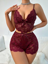 Buy SHEIN Floral Lace Bow Front PJ Set in Pakistan