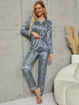 Buy SHEIN Floral Print Contrast Piping Satin Blouse & Pants PJ Set in Pakistan