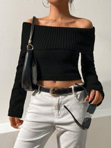 Buy SHEIN Foldover Off Shoulder Crop Sweater in Pakistan