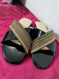 Unze London | Black Fancy Casual Slipper | Women Shoes | Size: 8 | Worn Once