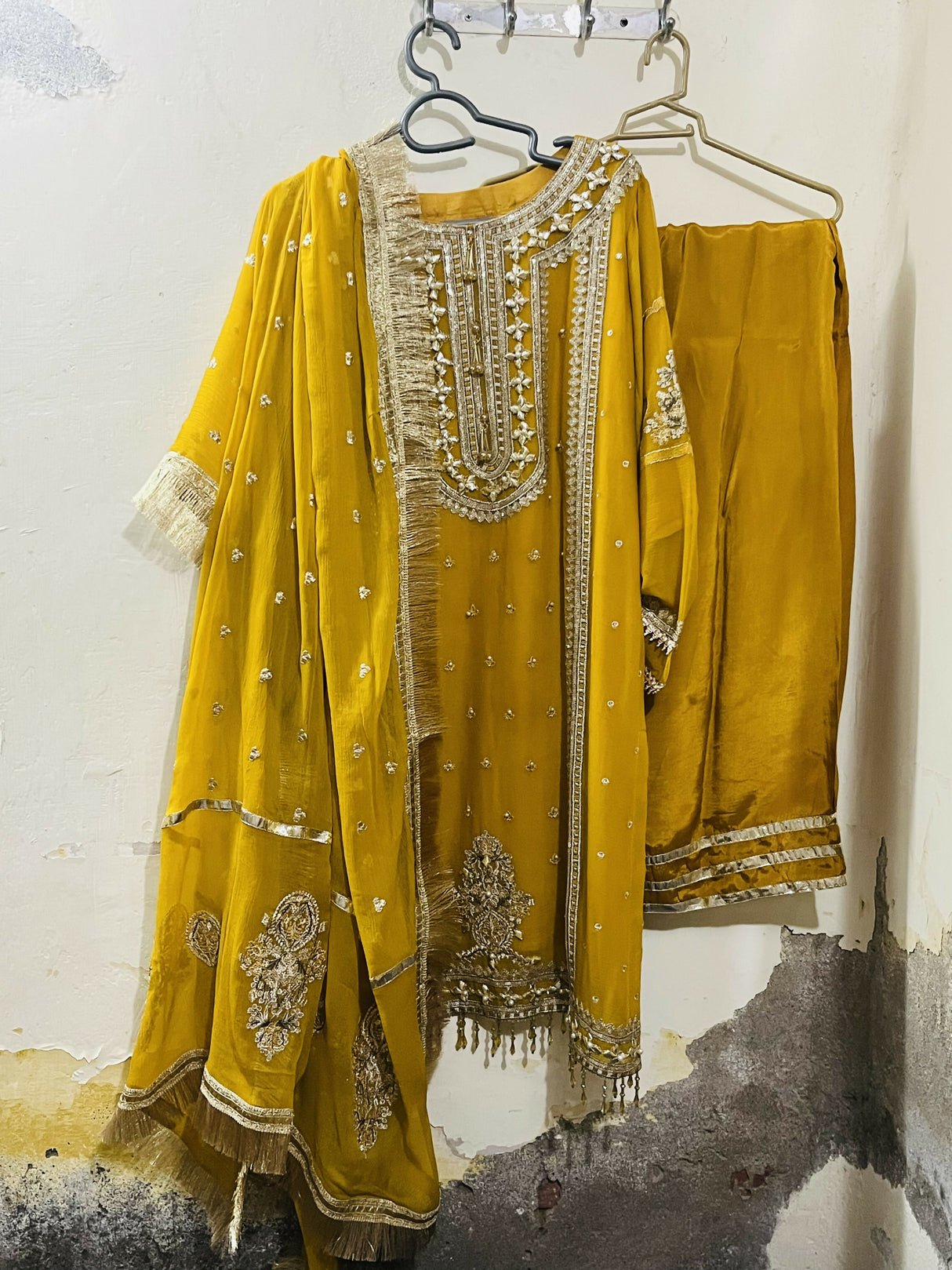 Sheikh Botique | Mehandi Chiffon Dress | Medium | Worn Once